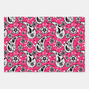 Pink Floral Paisley Pattern Design Wrapping Paper Sheet
