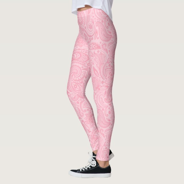 Pink floral paisley pattern leggings (Left)
