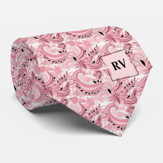Pink Floral Paisley Pattern Tie (Rolled)