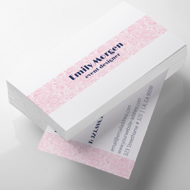 Pink floral paisley stripe on white background business card (Creator Uploaded)