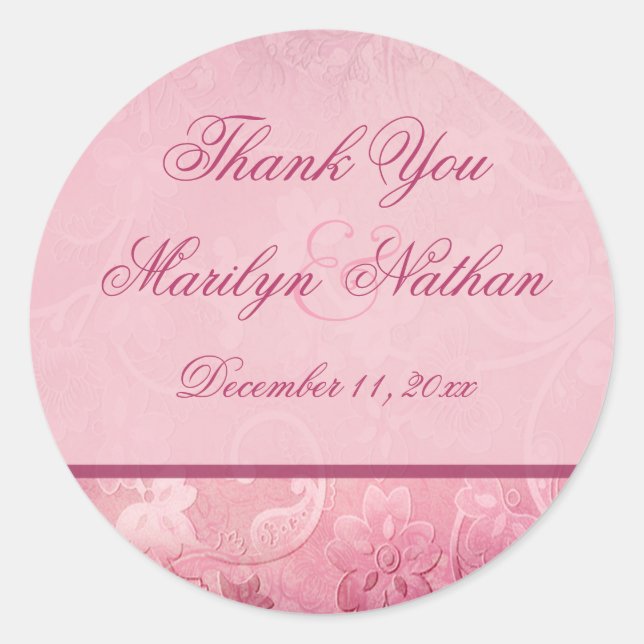 Pink Floral Paisley Thank You Sticker (Front)