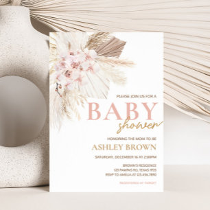 Pink Floral Pampas Boho Baby Shower Invitation
