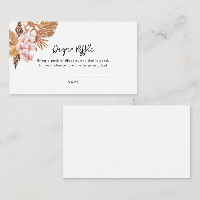 Pink Floral Pampas Grass Baby Shower Diaper Raffle Enclosure Card (Front/Back)