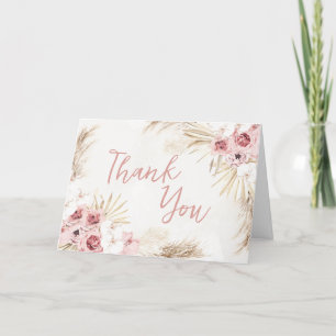 Pink Floral Pampas Grass Baby Shower  Thank You Card