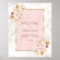 Pink Floral Pampas Grass Baptism Welcome Sign