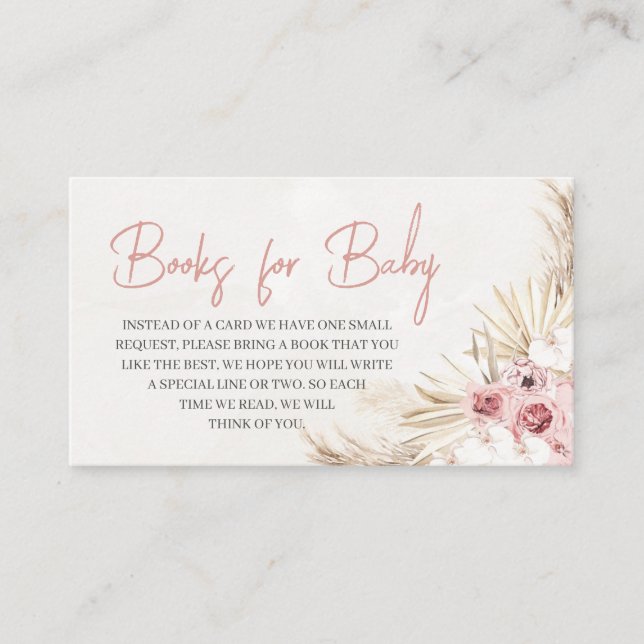 Pink Floral Pampas Grass Books for Baby Enclosure Card (Front)