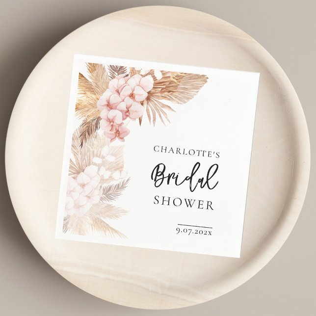 Pink Floral Pampas Grass Bridal Shower Paper Napkin (Pink Floral Pampas Grass Bridal Shower Paper Napkins)