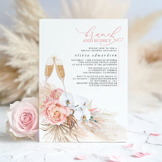 Pink Floral Pampas Grass Brunch and Bubbly Invitation