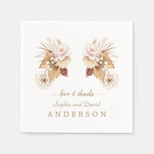 Pink Floral Pampas Grass Dried Palm Leaves Wedding Napkin