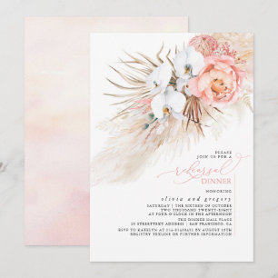 Pink Floral Pampas Grass Rehearsal Dinner Invitati Invitation