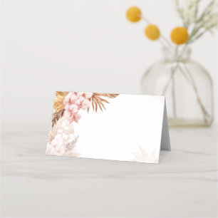 Pink Floral Pampas Grass Terracotta Wedding Place Card