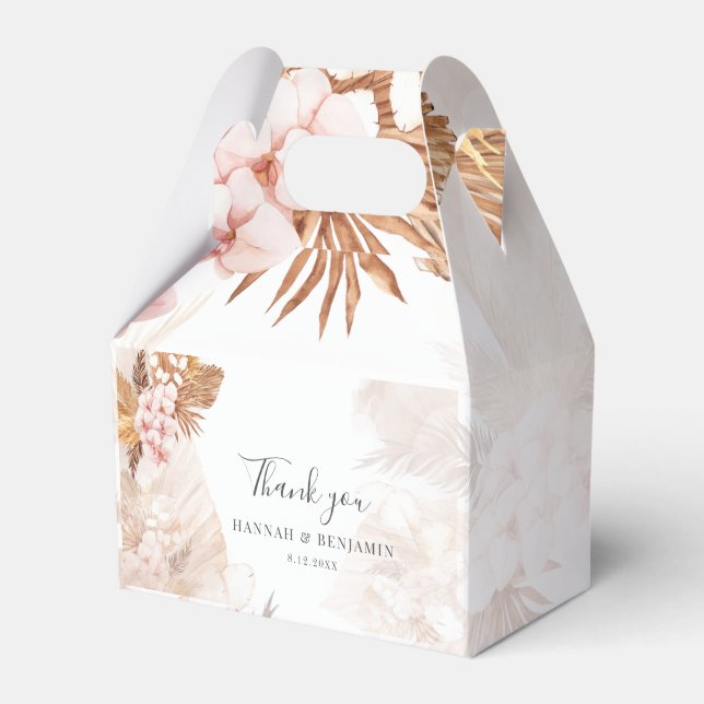 Pink Floral Pampas Grass Wedding Thank You Favour Box (Front Side)