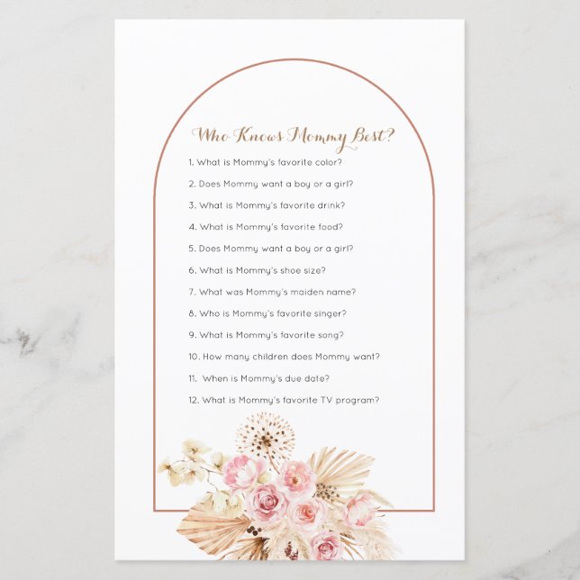 Pink Floral Pampas Grass Who Knows Mummy Best Game (Front)