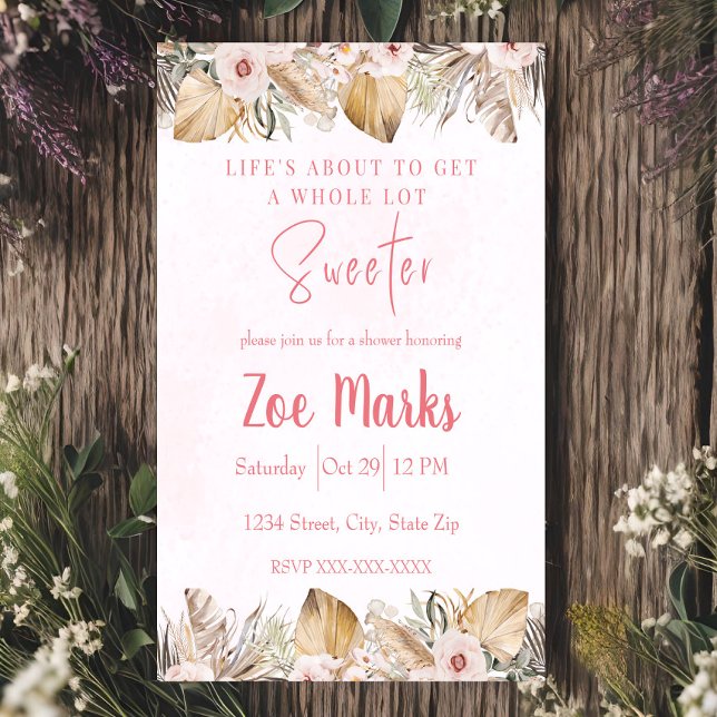 Pink Floral Pampas Shower Invitation (Creator Uploaded)