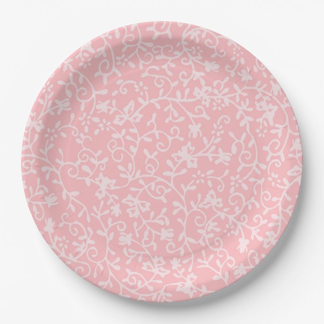Pink Floral Paper Plate (Front)