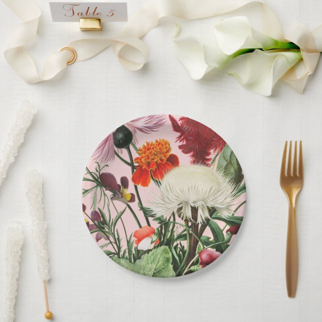 Pink Floral Paper Plate (Wedding)