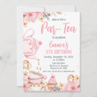 Pink Floral Par-tea Birthday Invitation