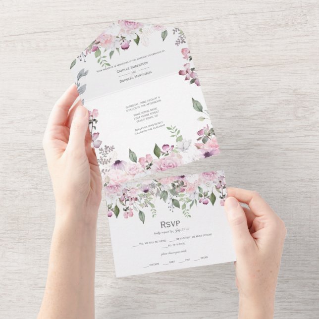 Pink Floral Paradise All In One Invitation (Tearaway)