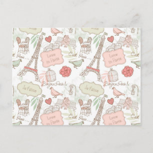 pink Floral Paris Eiffel Tower Postcard