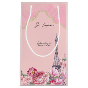 Pink floral Paris Je T'aime  Eiffel Tower  Small Gift Bag
