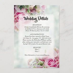 Pink Floral Pastel Wedding Details Enclosure Card