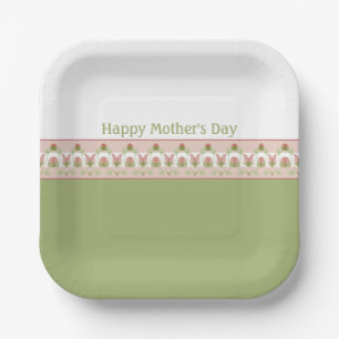 Pink Floral Pattern Accented Square Paper Plate