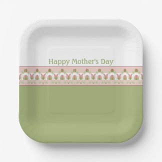 Pink Floral Pattern Accented Square Paper Plate