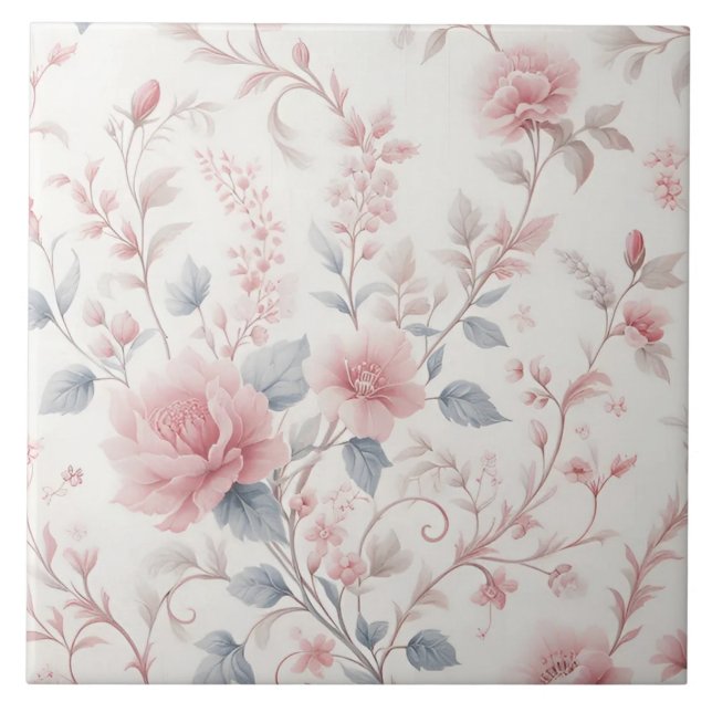 Pink Floral Pattern Aesthetic Background Tile (Front)