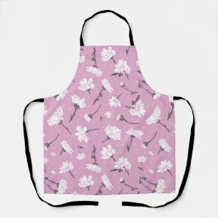 Pink Floral Pattern Design - Elegant Flower Art Apron