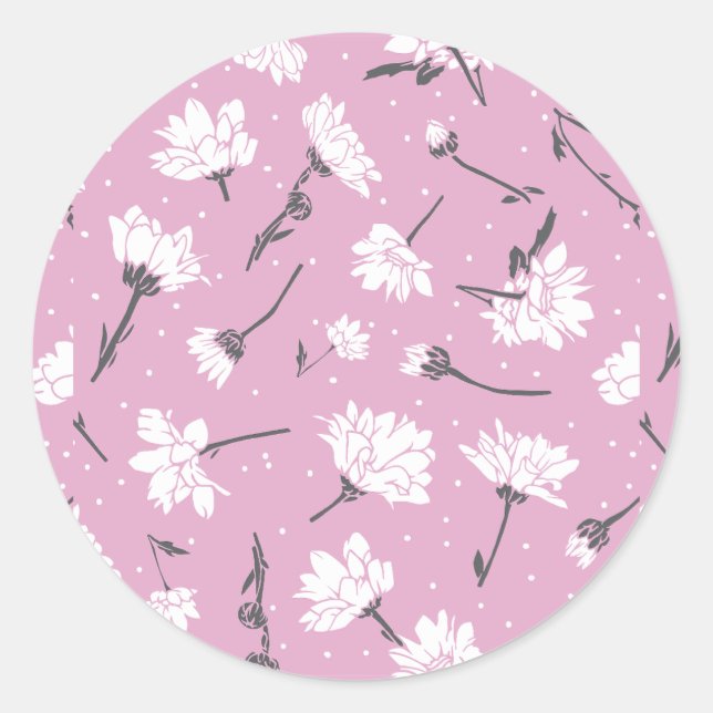 Pink Floral Pattern Design - Elegant Flower Art Classic Round Sticker (Front)