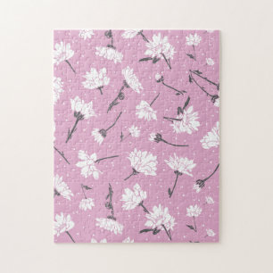 Pink Floral Pattern Design - Elegant Flower Art Jigsaw Puzzle