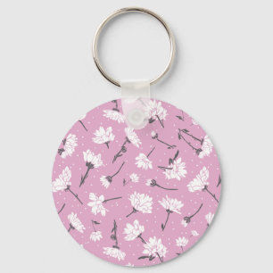Pink Floral Pattern Design - Elegant Flower Art Key Ring