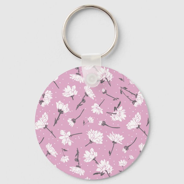 Pink Floral Pattern Design - Elegant Flower Art Key Ring (Front)