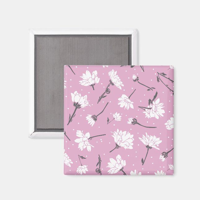 Pink Floral Pattern Design - Elegant Flower Art Magnet (Front/Back)