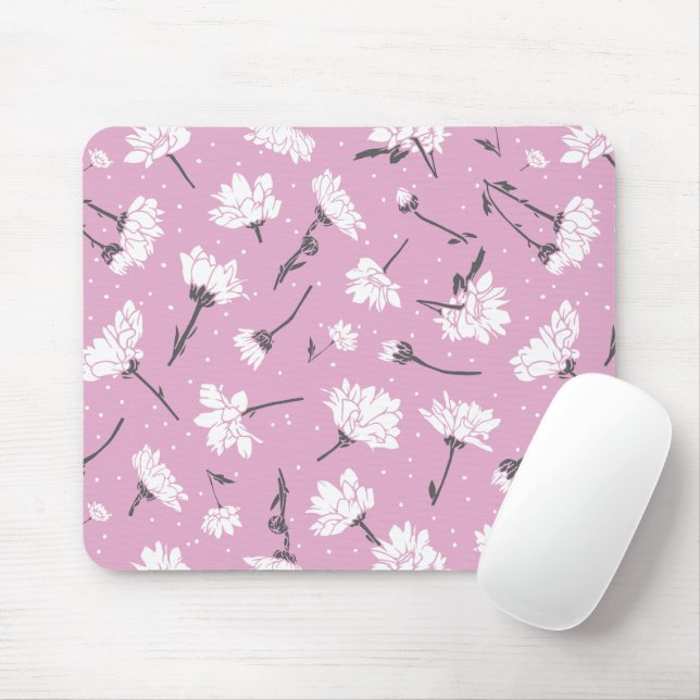Pink Floral Pattern Design - Elegant Flower Art Mouse Mat (With Mouse)