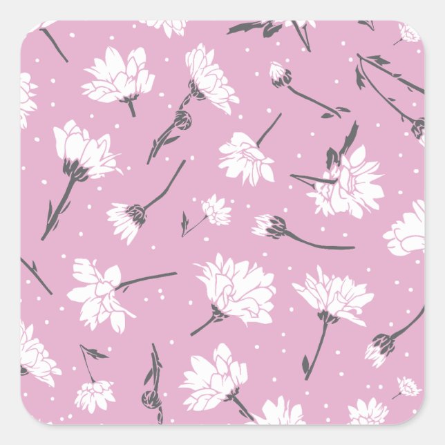 Pink Floral Pattern Design - Elegant Flower Art Square Sticker (Front)