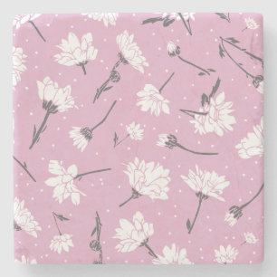Pink Floral Pattern Design - Elegant Flower Art Stone Coaster