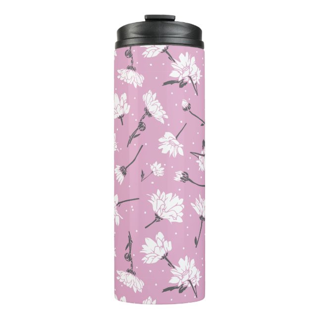 Pink Floral Pattern Design - Elegant Flower Art Thermal Tumbler (Front)