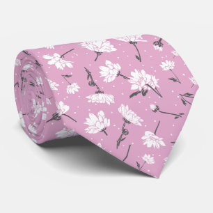 Pink Floral Pattern Design - Elegant Flower Art Tie