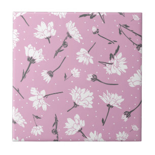 Pink Floral Pattern Design - Elegant Flower Art Tile