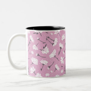 Pink Floral Pattern Design - Elegant Flower Art Two-Tone Coffee Mug