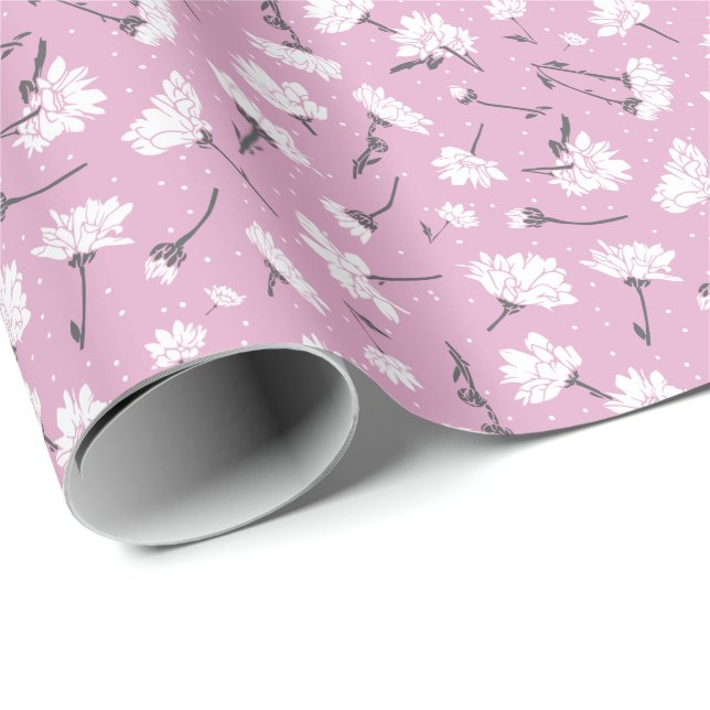 Pink Floral Pattern Design - Elegant Flower Art Wrapping Paper (Roll Corner)