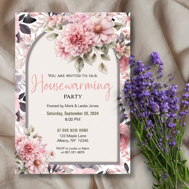 Pink Floral Pattern Elegant Housewarming Party  Invitation (Creator Uploaded)