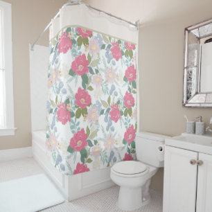 Pink Floral Pattern Elegant Shower Curtain
