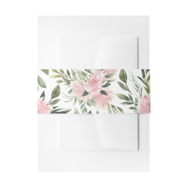 Pink Floral Pattern Invitation Belly Band (Front Example)