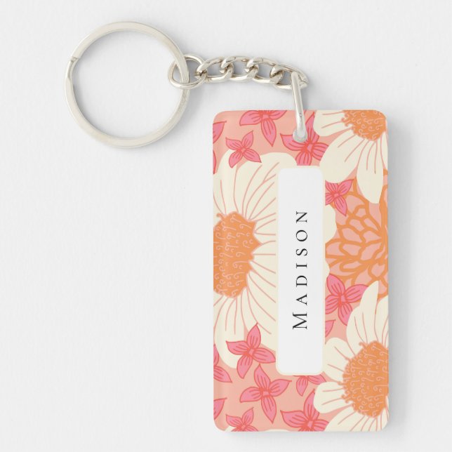 Pink Floral Pattern Key Ring (Front)