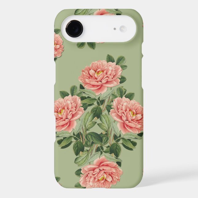 Pink Floral Pattern on Green Background | Seamless (Back)
