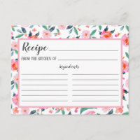 Pink Floral Pattern Recipe Card