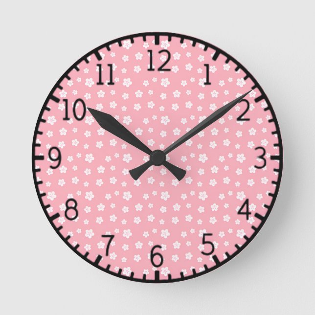 Pink Floral Pattern Round Clock (Front)