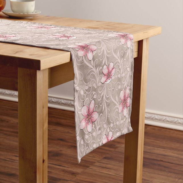 Pink Floral Pattern Short Table Runner (In Situ)